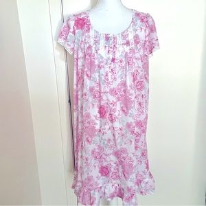 Miss Elaine women's Small Nightgown Pink Floral short sleeve 100%  Cotton